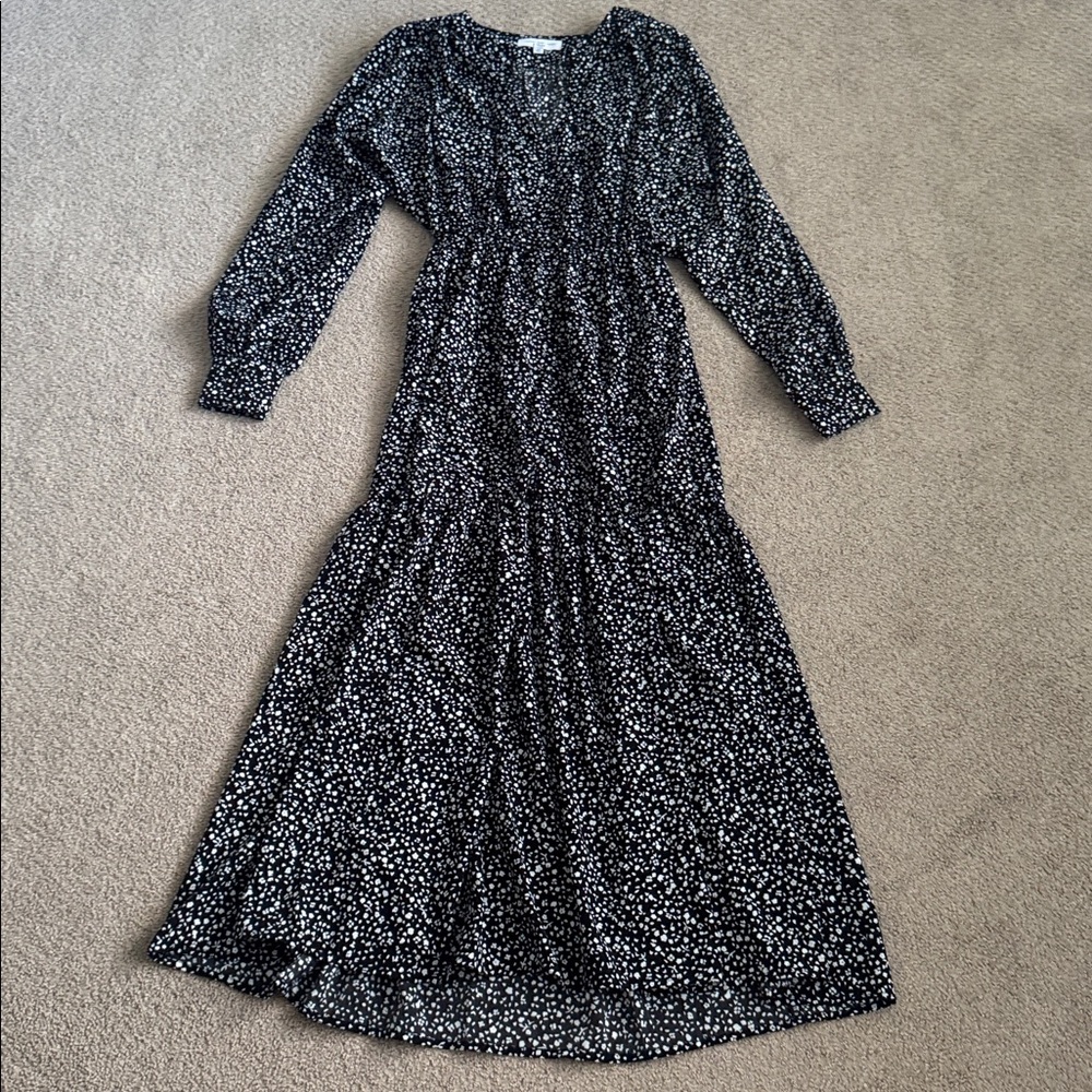 316M RTR Sweet Baby Jamie Black Ditsy Long Sleeve Boho Maxi Dress - Size: XS - Picture 4 of 8